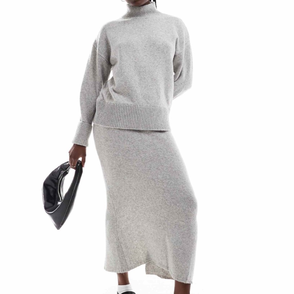 ASOS DESIGN knitted maxi skirt in mid gray -  midi medium